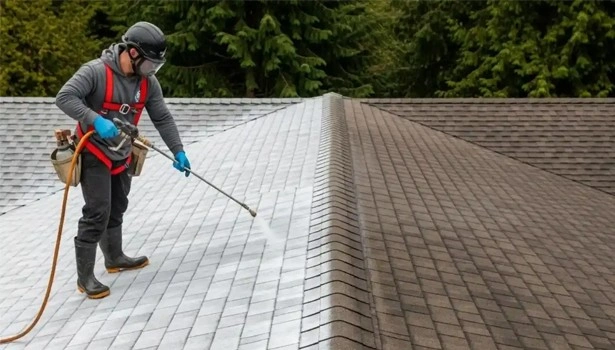 About People Helping People roof washing with spray equipment