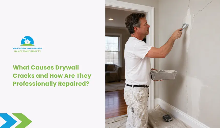 Professional applying joint compound to repair cracks in drywall